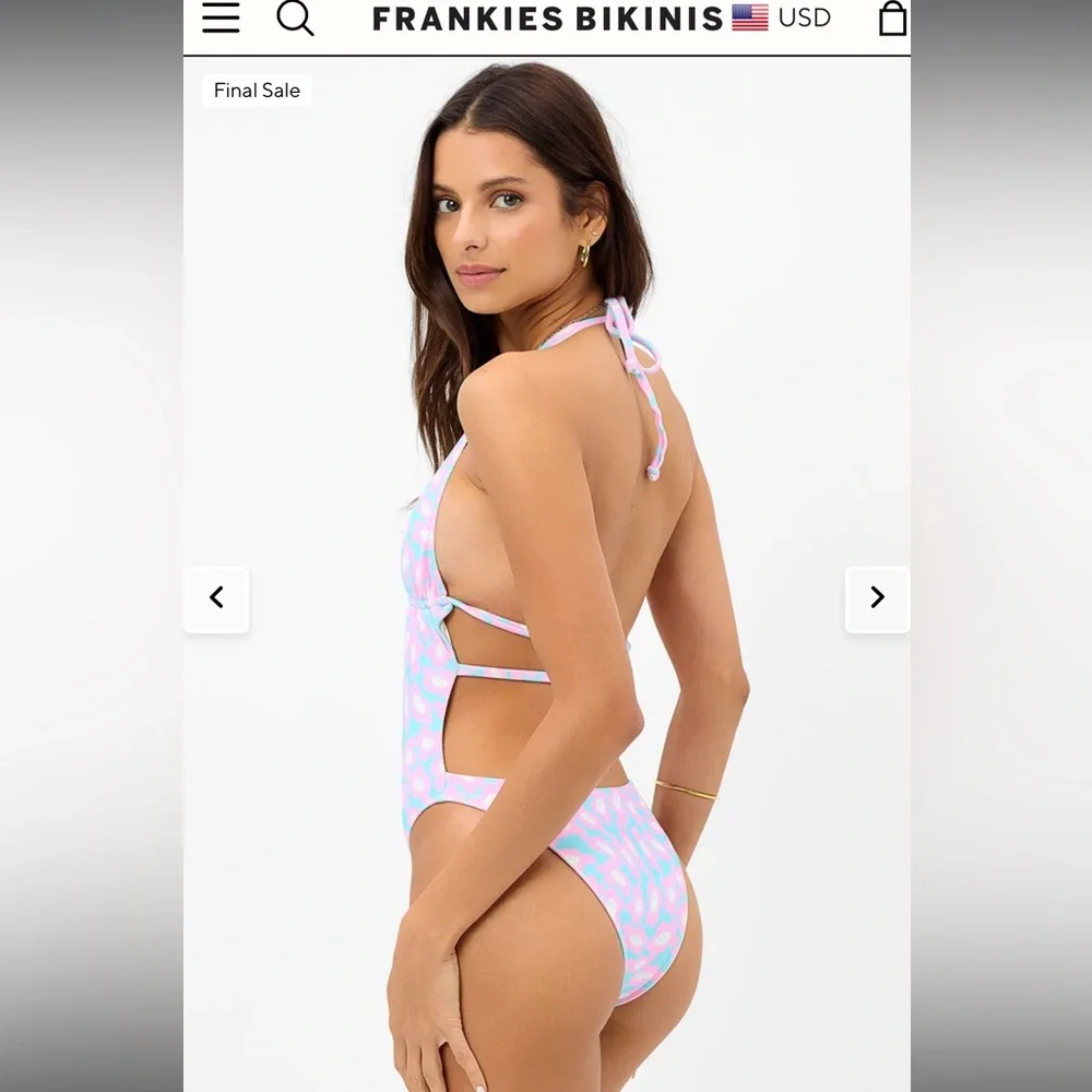 Frankie’s Bikinis Sz Med NWT Paris Terry Halter One-Piece Daisy Dream